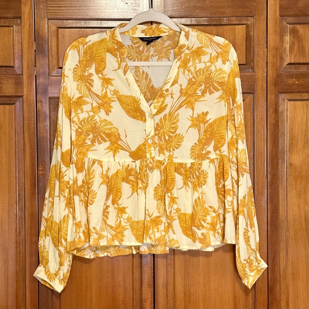 Banana Republic Tropical Print Peplum Blouse Extra Small